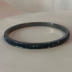 Coach Crystal Embellished Bangle Bracelet Gun Metal Silver & Dark Blue